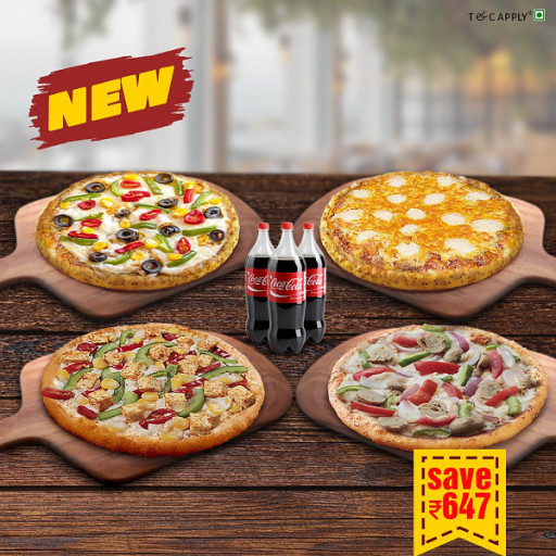Tandoori Lover(Med) + 8 Cheese (Med) + Paneer Blossom (Med) + Veggie Delight (Med) + (3) Coke(750ml)