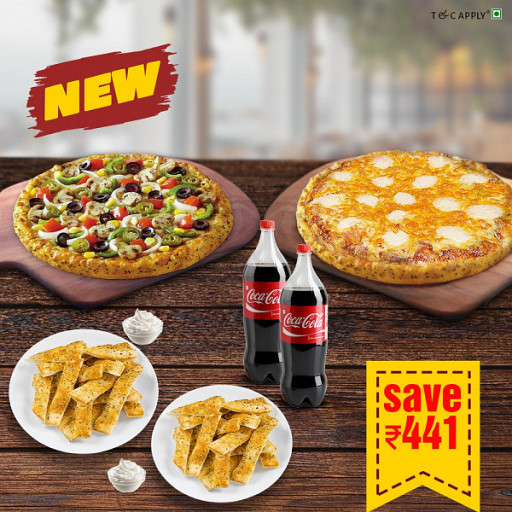 8 Cheese(Med) + Veggie Vaganza(Med) + (2) Garlic Sticks + (2) Coke (750ml)