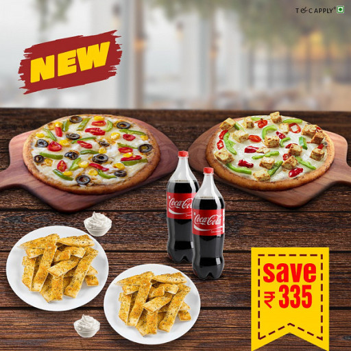 Veggie Delight(Med) + Paneer Lover (Med) + (2) Garlic Sticks + (2) Coke (750ml)